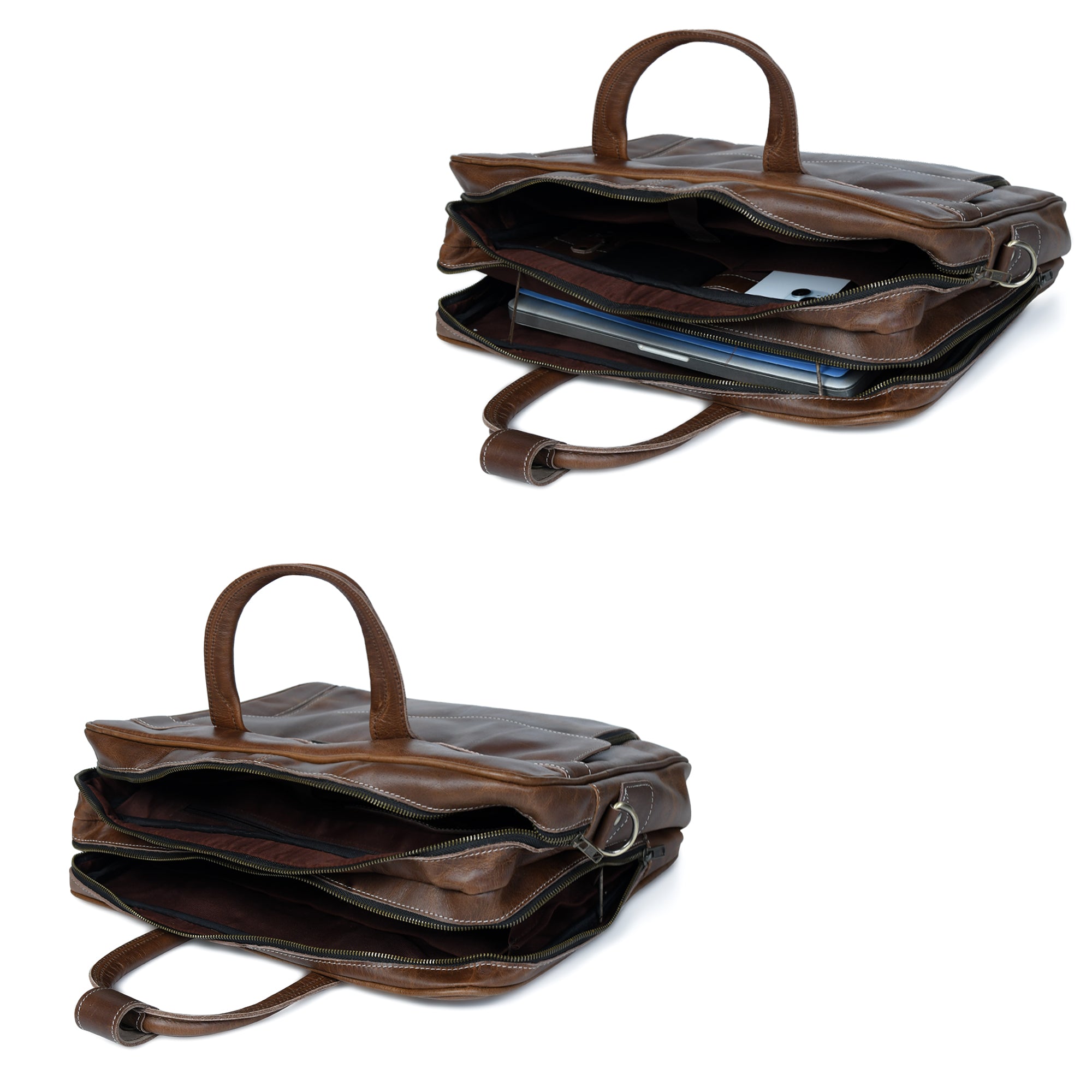 Elegant Dark Brown Leather Flap Briefcase