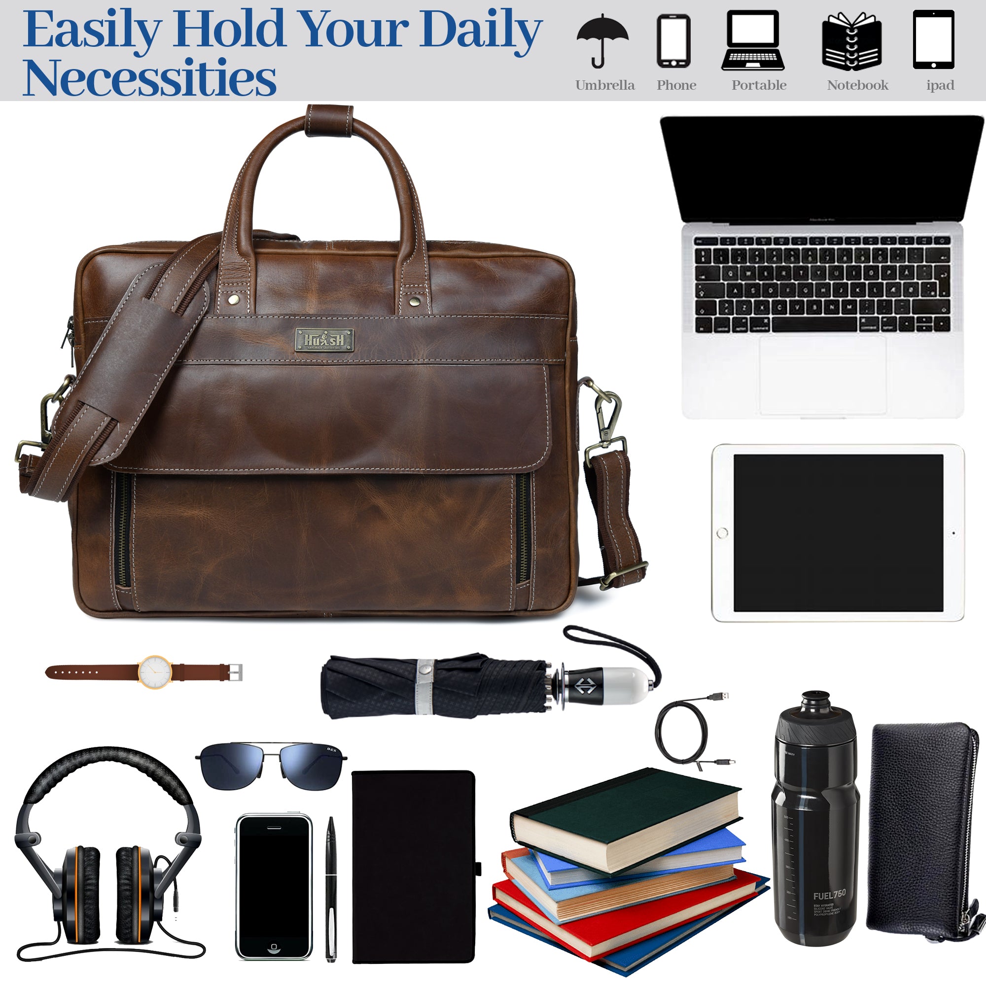 Elegant Dark Brown Leather Flap Briefcase