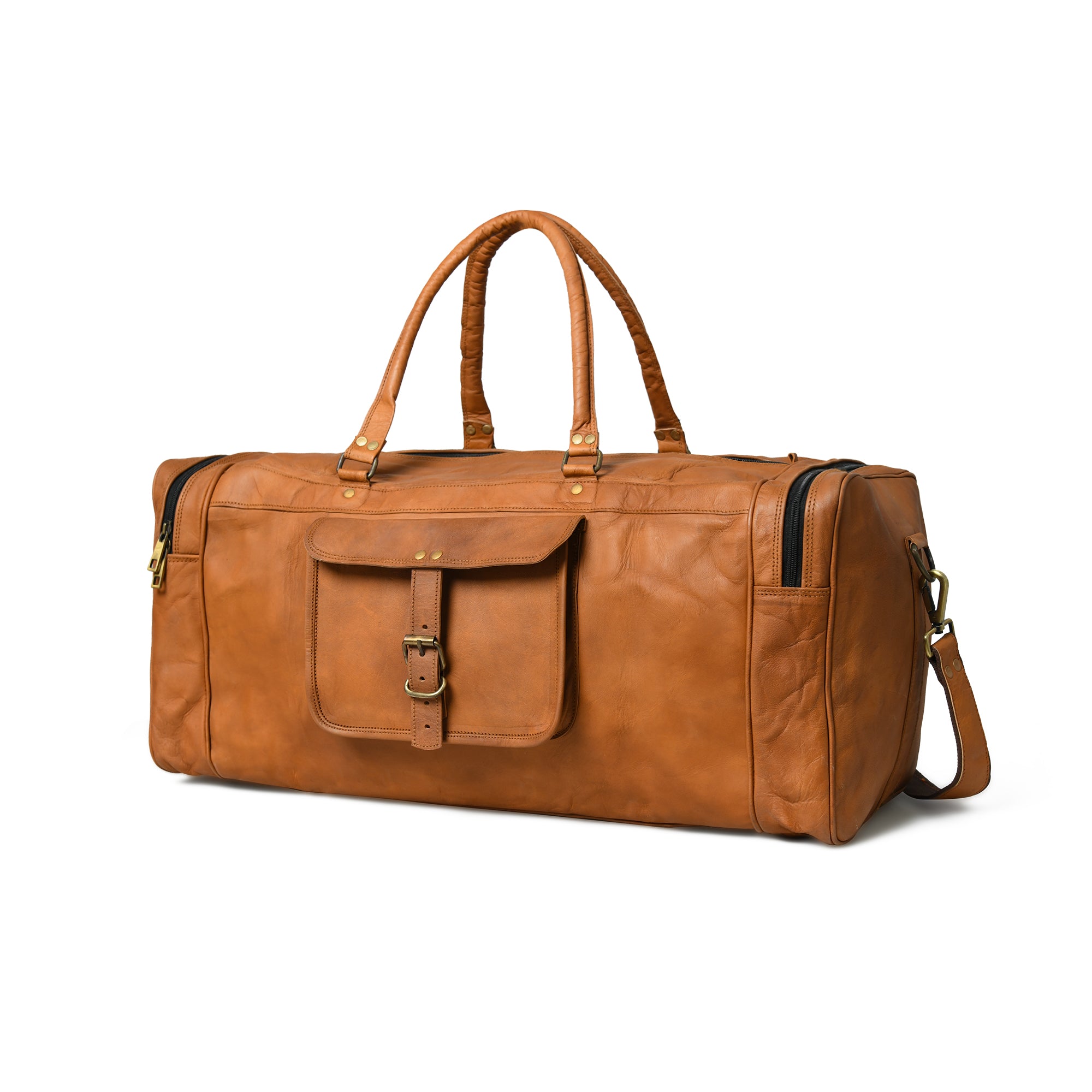 Heritage Dark Brown Leather Buckle-Strap Travel Duffel Bag