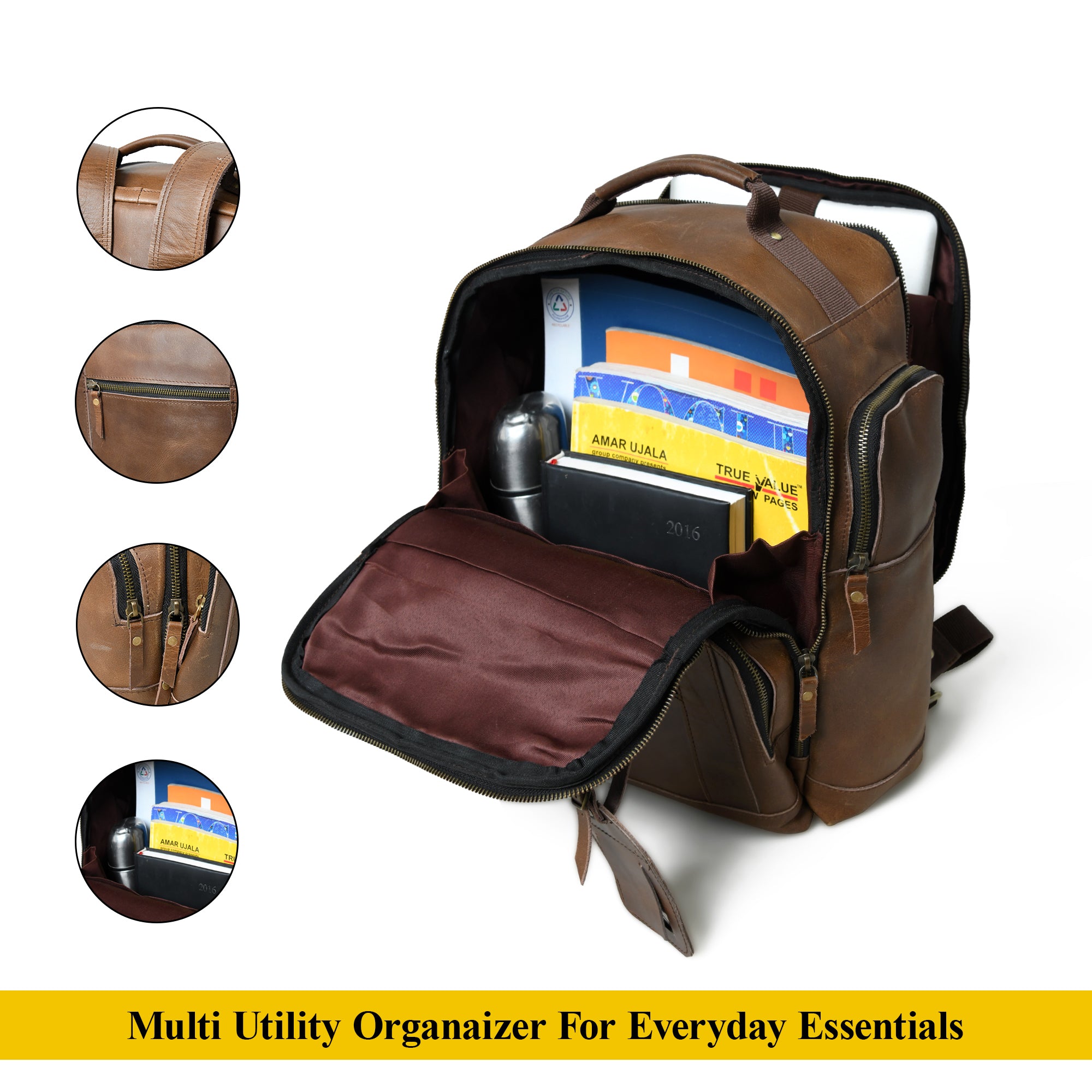 Compact Vintage Full‑Grain Leather Backpack