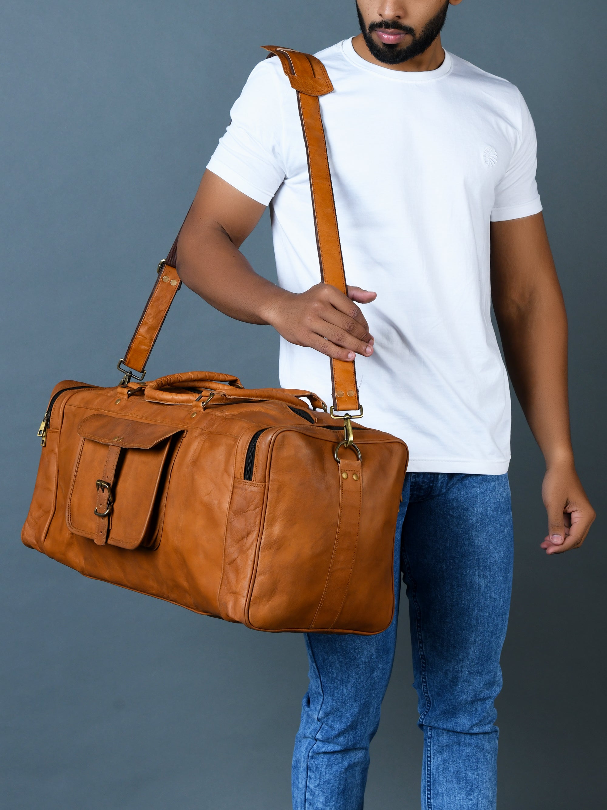 Heritage Dark Brown Leather Buckle-Strap Travel Duffel Bag