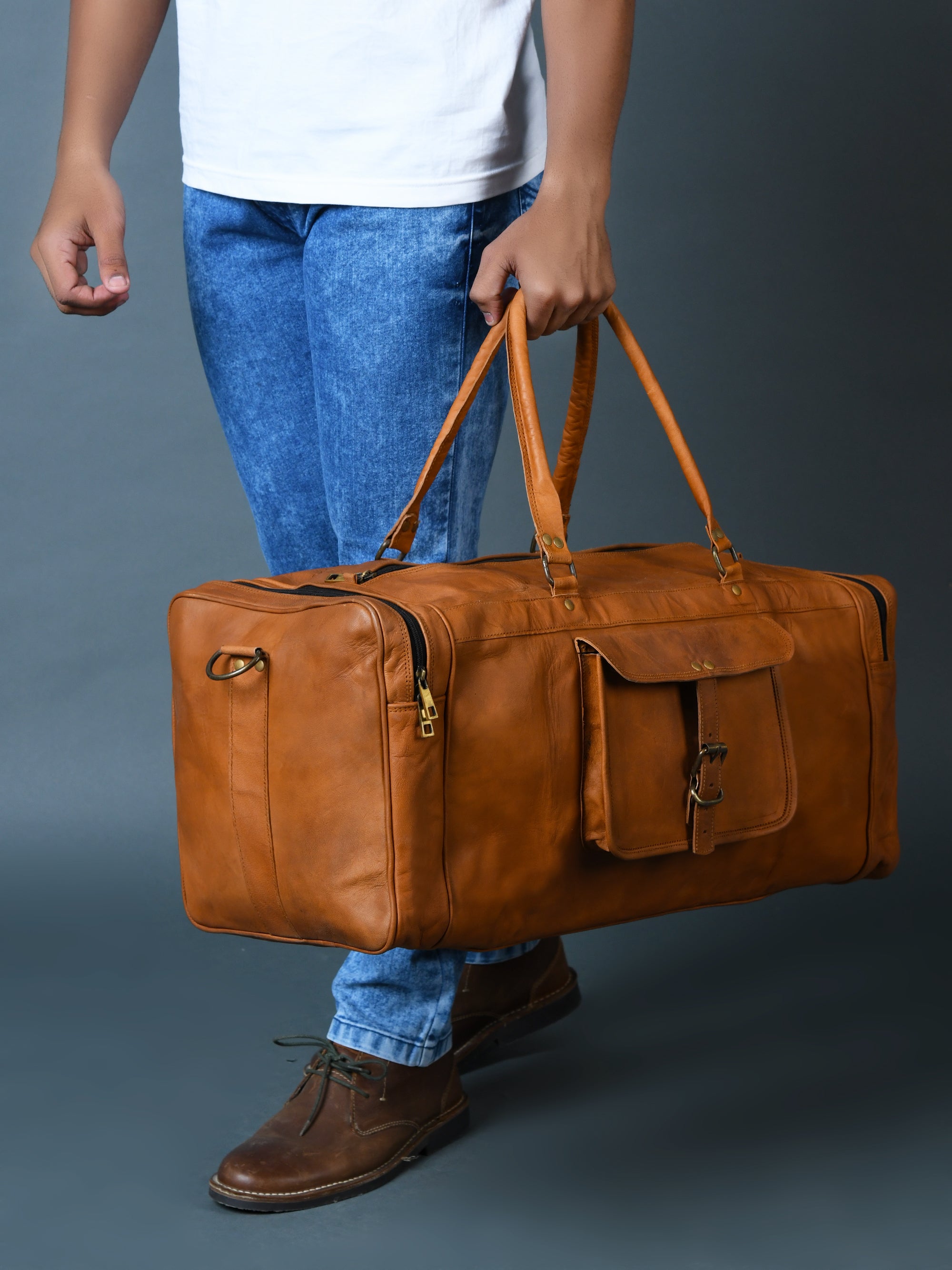 Heritage Dark Brown Leather Buckle-Strap Travel Duffel Bag