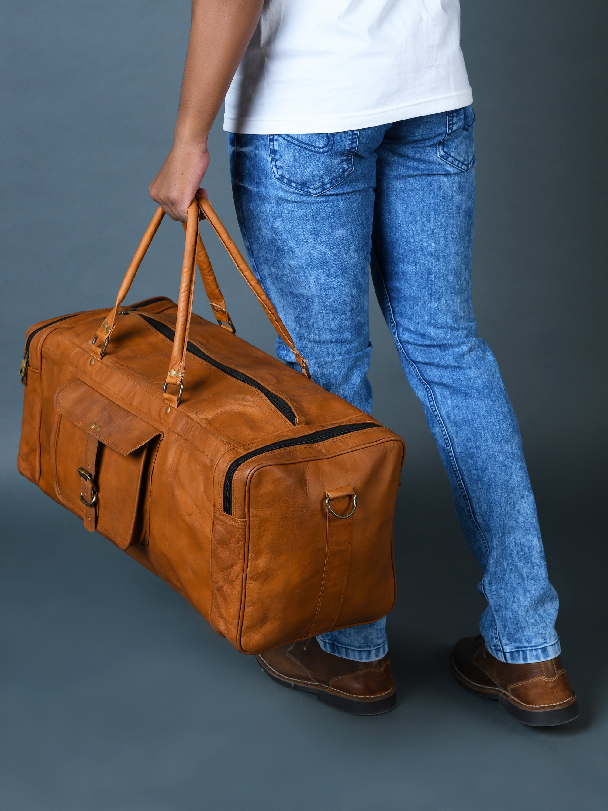 Heritage Dark Brown Leather Buckle-Strap Travel Duffel Bag