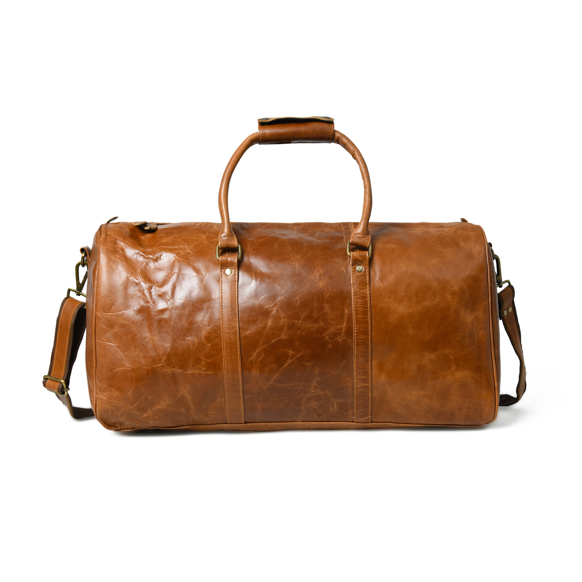 Vintage Tan Leather Weekender Duffel Bag