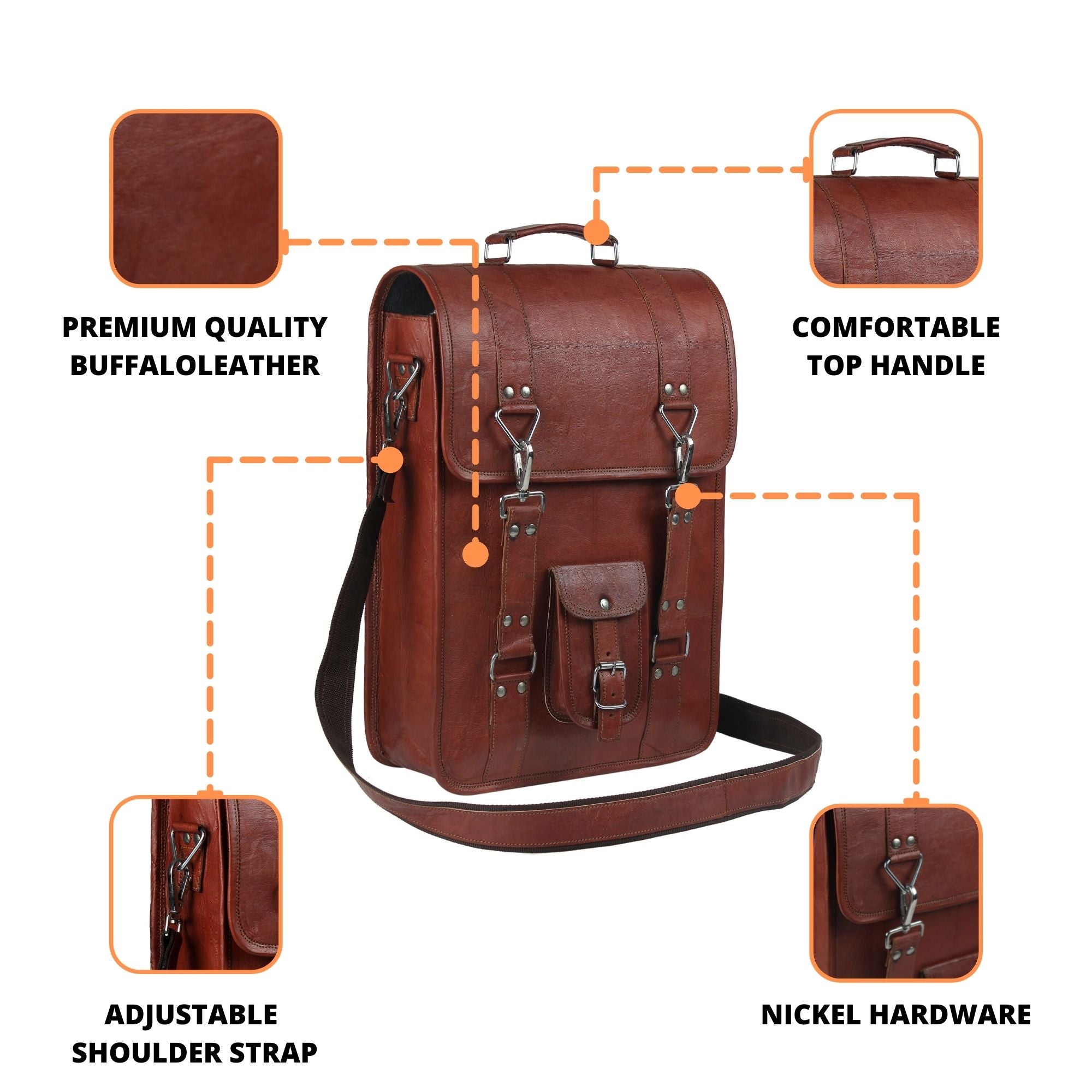 Dark Brown Leather Sling Bag with Steel Cross Buckle