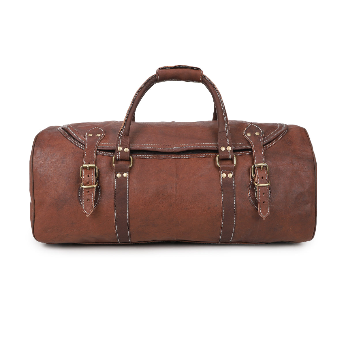 Rugged Leather Multi-Pocket Travel Duffel Bag