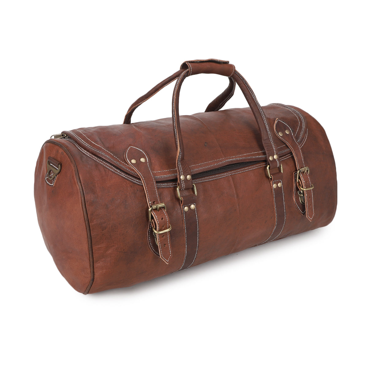 Rugged Leather Multi-Pocket Travel Duffel Bag