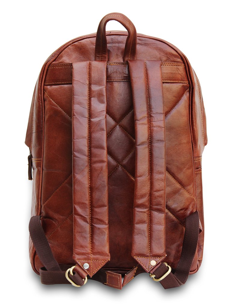 back view of leather backpack