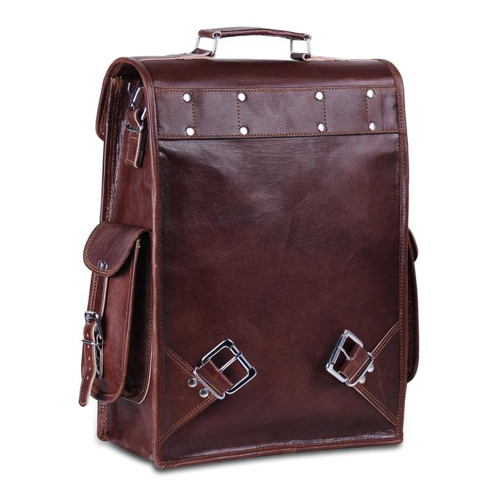 back view of leather backpack